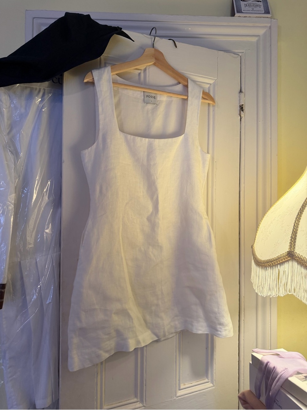 Posse Alice Cream Linen Square Neck Mini Dress